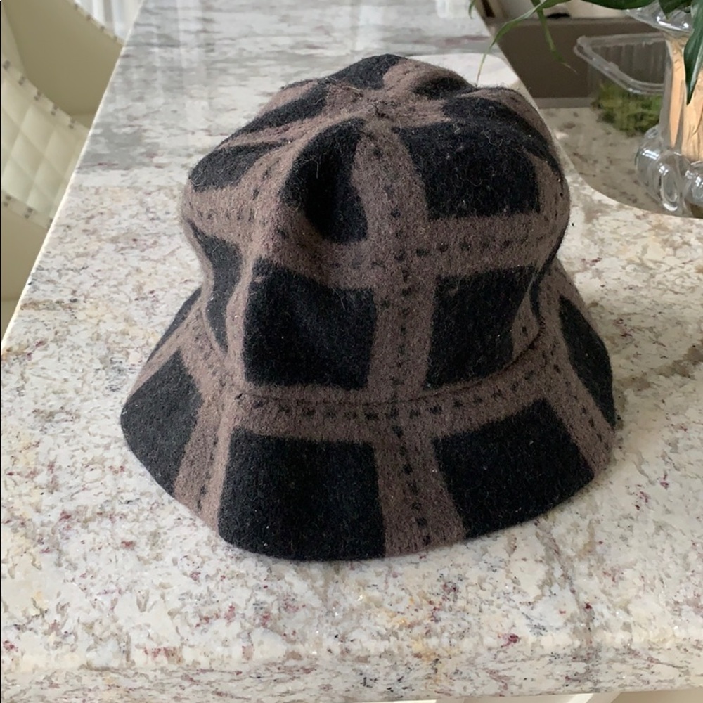 Gray and black plaid wool blend hat